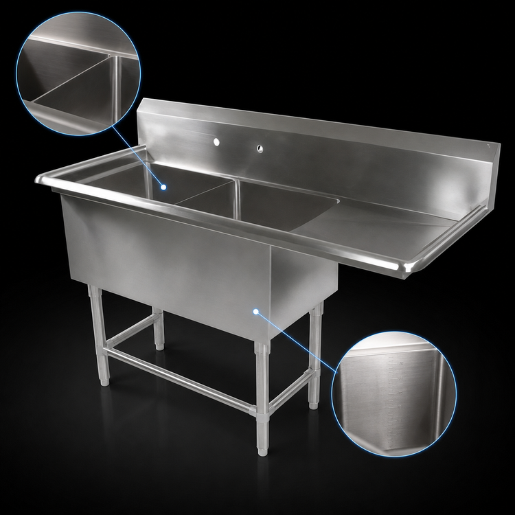Product image #3 for John Boos Pro-Bowl 2-Compartment Stainless Steel Sink with 30-Inch Right Drainboard