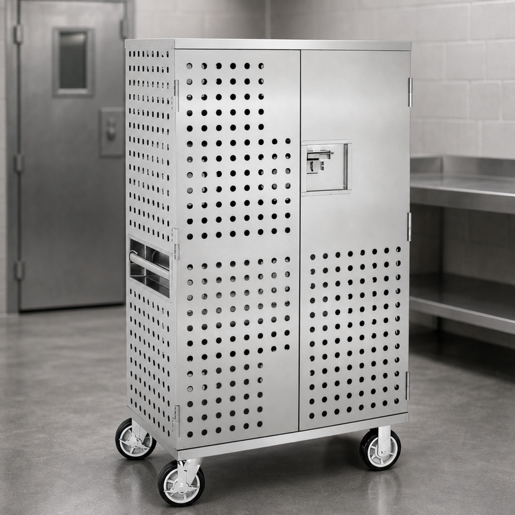 Product image #3 for Enclosed Correctional Utility Cart with 2 Shelves, 2 Doors, Stainless Steel