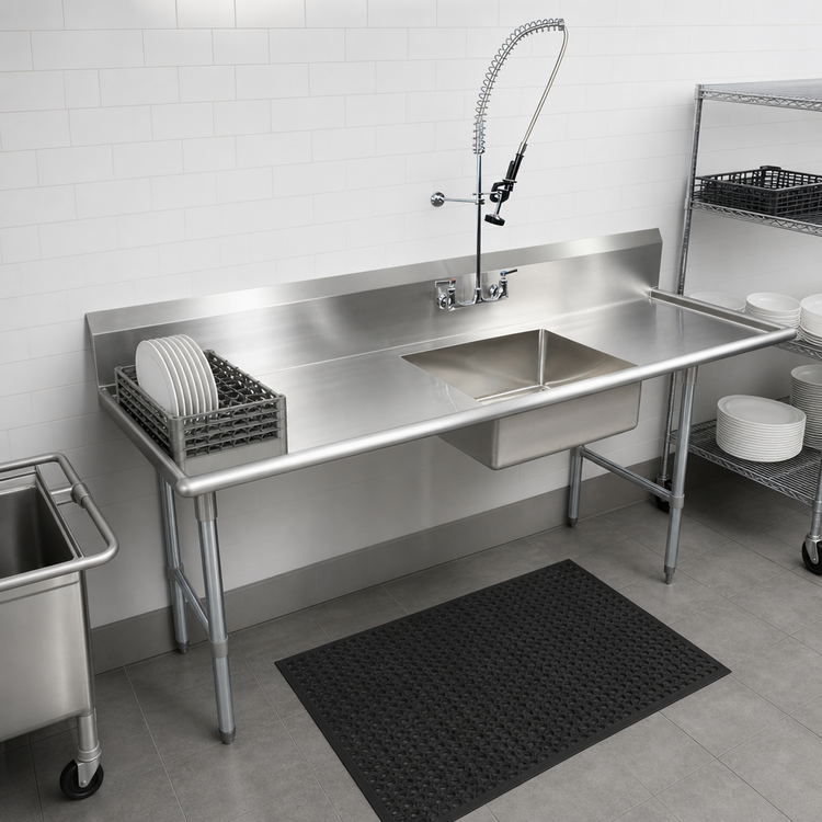 Product image #3 for BK Resources 60-Inch Straight Left-to-Right Soiled Dish Table with Pre-Rinse Sink and Galvanized Legs