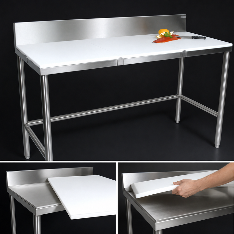 Product image #3 for John Boos TC001 36 Inches x 24 Inches Trimming Table — 0.75 Inches Reversible Poly Top, 6 Inches Removable Backsplash, Stainless Steel Base
