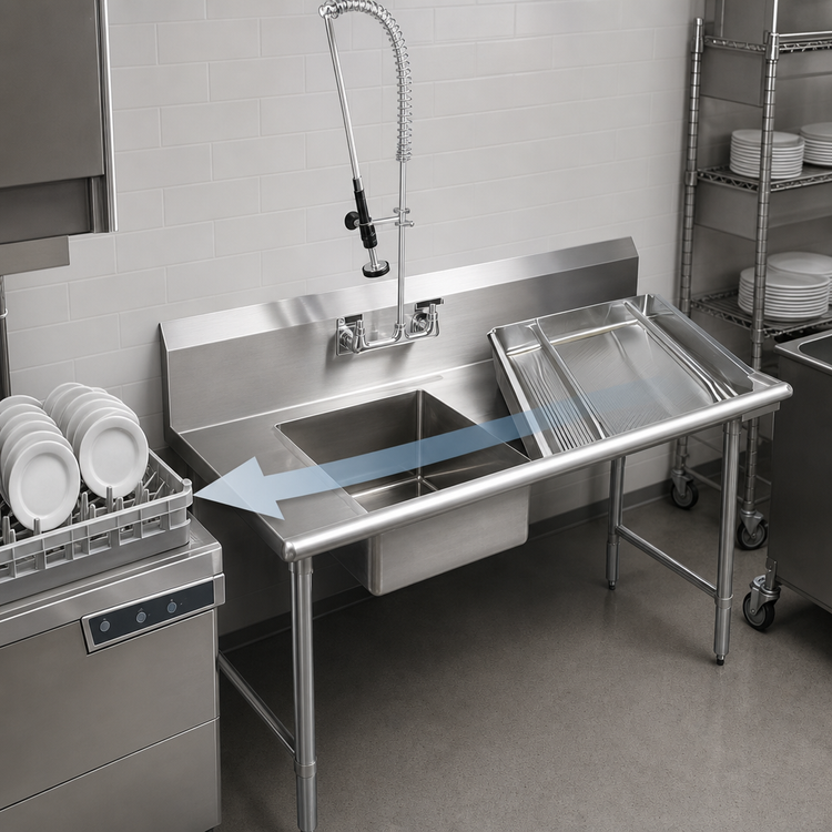 Product image #3 for BK Resources 72 Inch Straight Right-to-Left Soiled Dish Table with Pre-Rinse Sink and Faucet