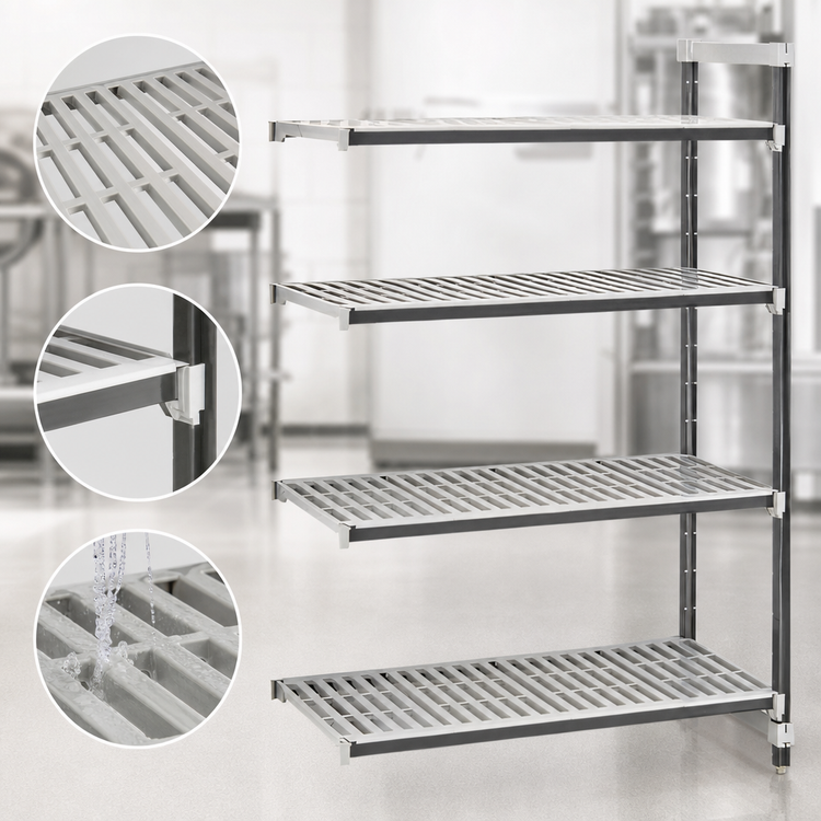 Product image #3 for Cambro Camshelving Elements XTRA 21" x 48" x 64" 4-Tier Vented Stationary Add-On Shelving Unit