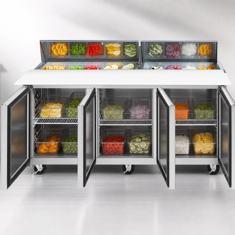 Product image #3 for Turbo Air Super Deluxe Three-Section Refrigerated Sandwich/Salad Prep Table with 18-Pan Opening