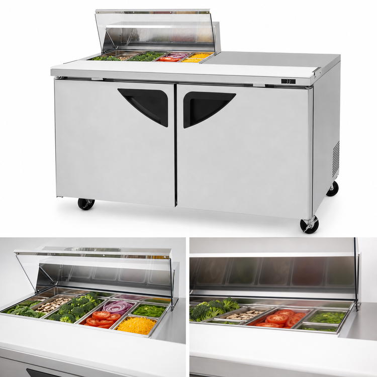 Product image #3 for Turbo Air Super Deluxe 60-Inch 2-Section Clear Top Sandwich/Salad Prep Table, 19 Cu. Ft., 8-Pan, Right Work Station
