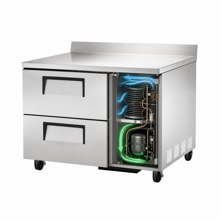 Product image #3 for True 44.5-Inch Deep Worktop Refrigerator with 2 Drawers and Side-Mounted Self-Contained R290 Refrigeration