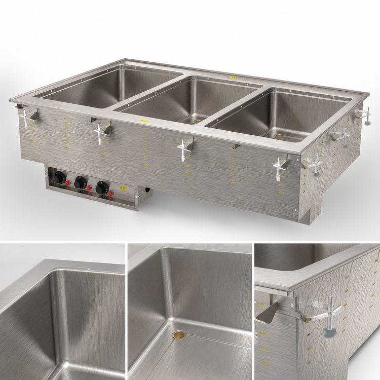Product image #3 for Vollrath Three-Well Drop-In Hot Food Well Unit with Marine-Grade Stainless Wells, Manifold Drain, 208V