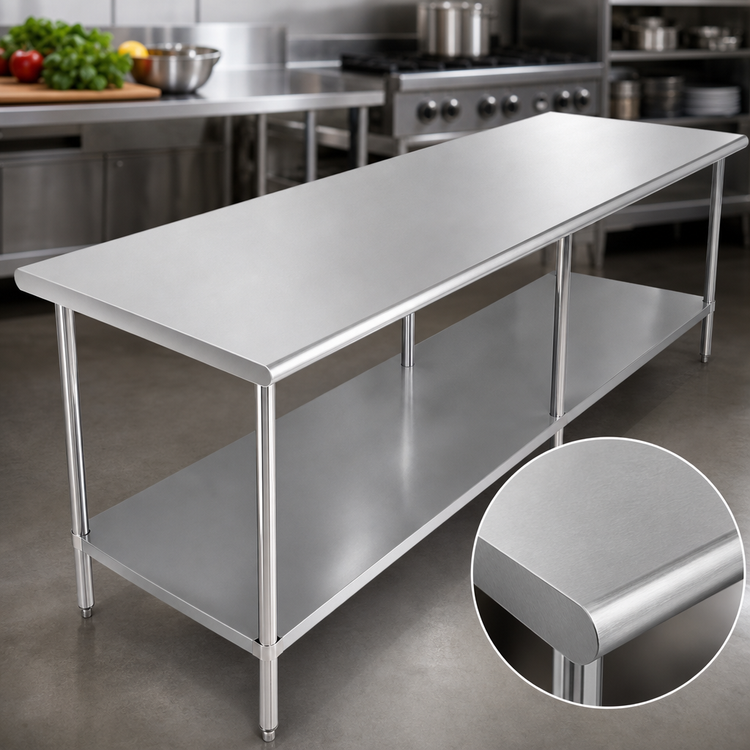 Product image #3 for 120-Inch x 14-Inch 18-Gauge 400-Series Stainless Steel Work Table with Adjustable Undershelf
