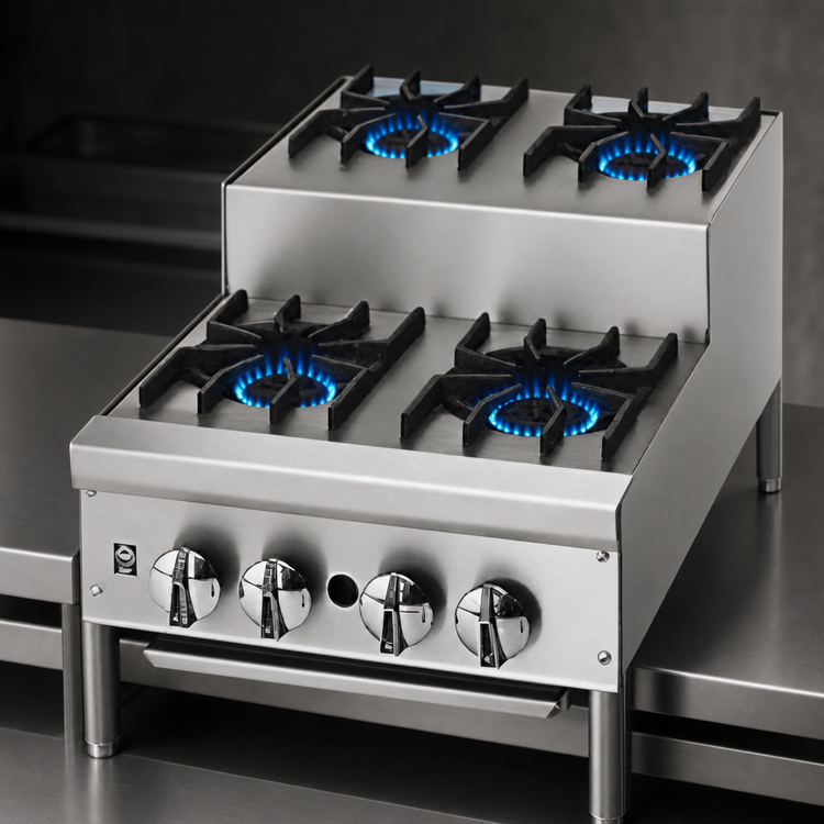 Product image #3 for Supreme 36-Inch Countertop Step-Up Gas Hot Plate with 3 Open Burners and 3 Step-Up Open Burners