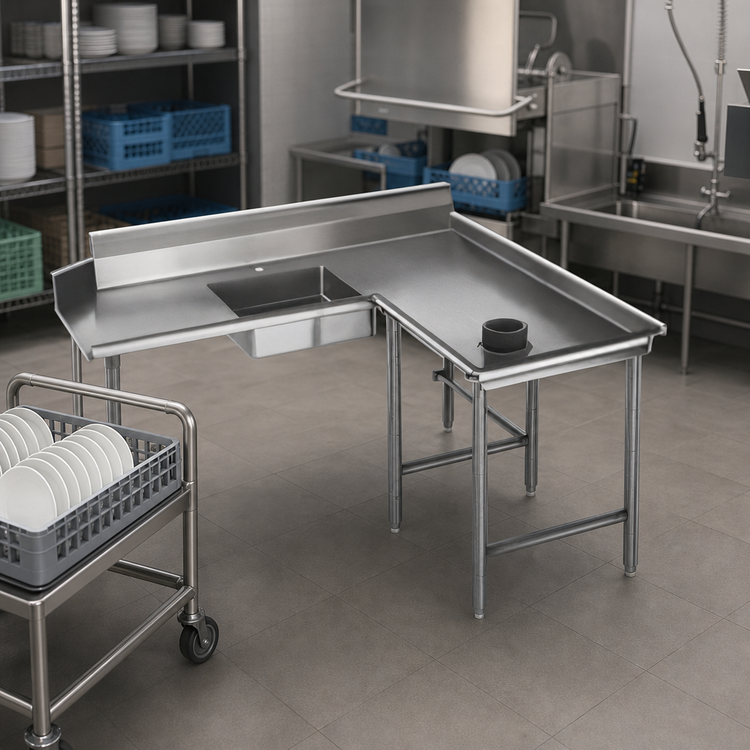 Product image #3 for Eagle Group SDTCIR-60-16/4 Island Soiled Dishtable with 20 x 20 x 5 Pre-Rinse Sink, Right-Hand, 16/430 Stainless Steel