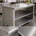 Thumbnail image #3 for Advance Tabco 84-Inch x 30-Inch 14-Gauge 304 Stainless Steel Work Table with Open Front Cabinet Base and Mid-Shelf