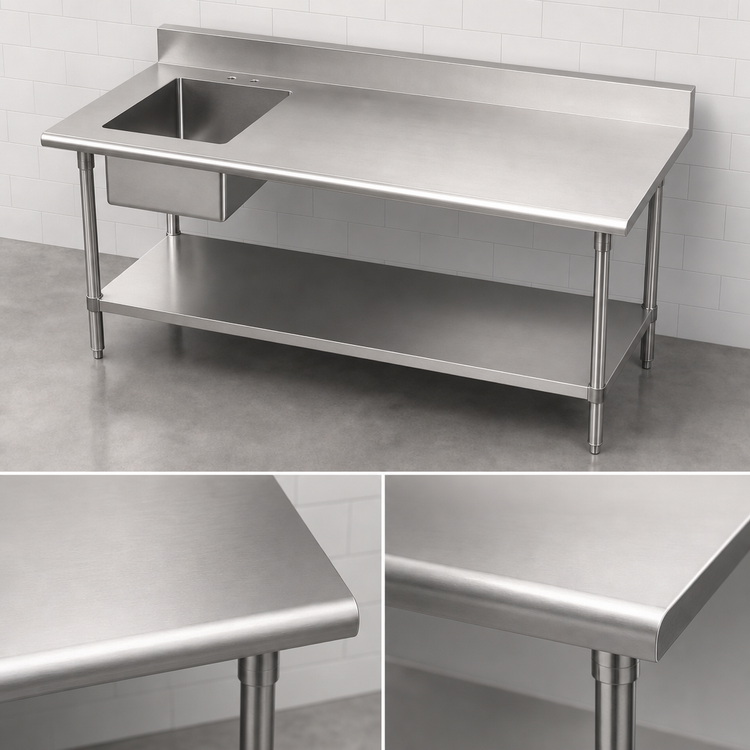 Product image #3 for Sapphire Manufacturing 72-Inch x 30-Inch Stainless Steel Sink Table with Left Prep Sink, 5-Inch Backsplash, and Undershelf