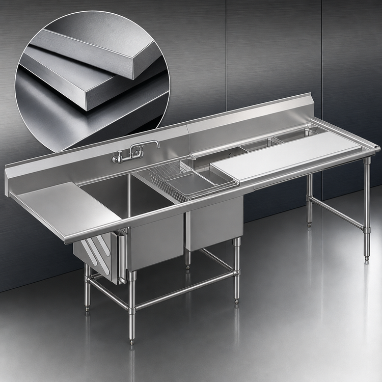 Product image #3 for Spec-Master FNP Series Two-Compartment Stainless Steel Prep Sink with Left Drainboard and 48-Inch Prep Area