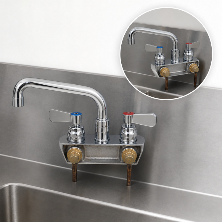 Product image #3 for BK Resources OptiFlow Shallow Splash-Mount Solid Body Faucet, 4-Inch Centers, 8-Inch Swing Spout