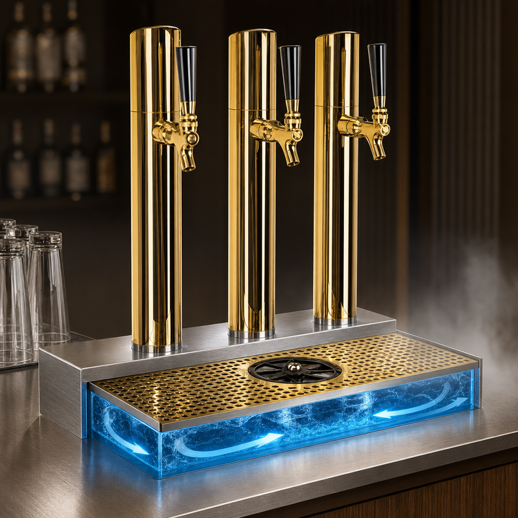 Product image #3 for Skyline 3-Column Countertop Glycol-Cooled Draft Beer Station with PVD Brass Finish