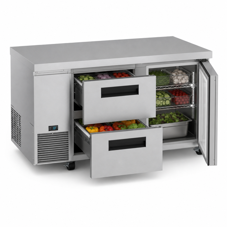 Product image #3 for Hoshizaki Steelheart 60-Inch Two-Section Undercounter Refrigerator with One Door and Two Drawers