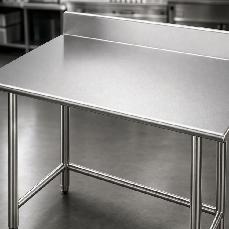 Product image #3 for Advance Tabco TKMS-306 72" x 30" 16-Gauge 304 Stainless Steel Work Table with 5" Backsplash and Open Base