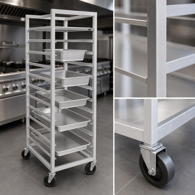Product image #3 for Channel UTR-15 Standard Series Aluminum End-Load Bun Pan / Steam Table Pan Rack with 5-Inch Casters, 15-Pan Capacity