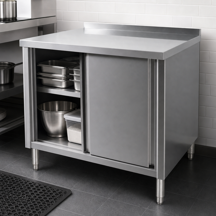 Product image #3 for Klinger's Trading Stainless Steel Enclosed Work Table with Sliding Doors, 48 x 30 x 38 Inches