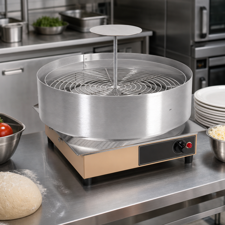 Product image #3 for Omcan USA Countertop Pizza Wrapper with Adjustable Pedestal, Adapter Disc and 14-Inch Protective Heat Shroud