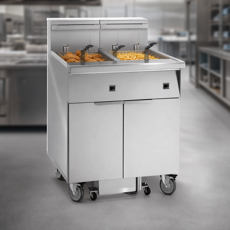 Product image #3 for Imperial Electric Floor Fryer, 2-Tank, 50 lb. Capacity Each, Built-In Space Saver Filter System