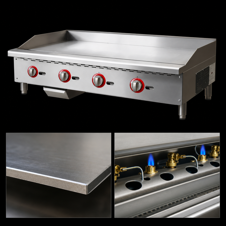 Product image #3 for Omcan 48-Inch Countertop Natural Gas Griddle with 4 Burners, 120,000 BTU