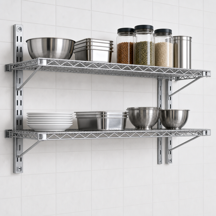 Product image #3 for WalStor Modular Wall-Mounted Double Wire Shelf Kit, 48 x 18 Inches, Zinc Finish