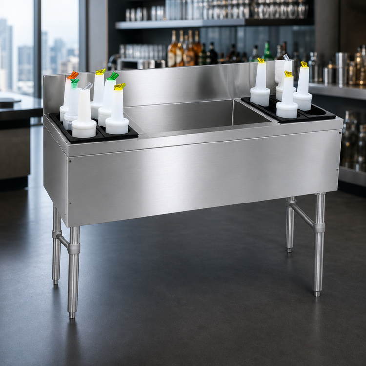 Product image #3 for Advance Tabco Prestige 60-Inch Stainless Steel Bar Ice Chest with Left and Right Bottle Storage