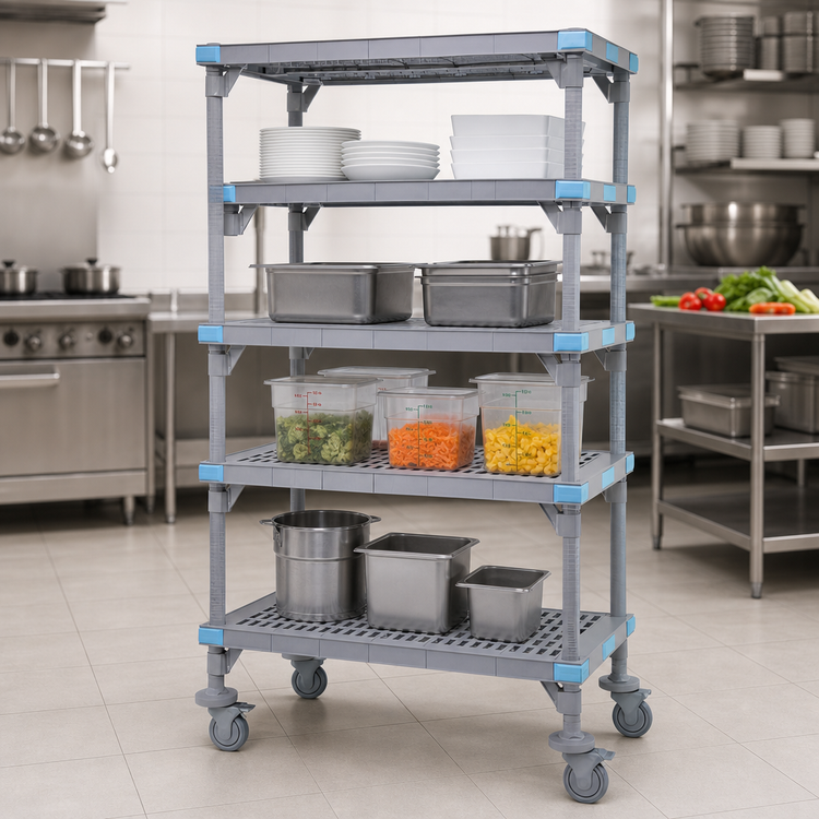 Product image #3 for Quantum Millenia 4-Shelf Mobile Polymer Starter Shelving Unit, 30W x 21D x 74H, Gray