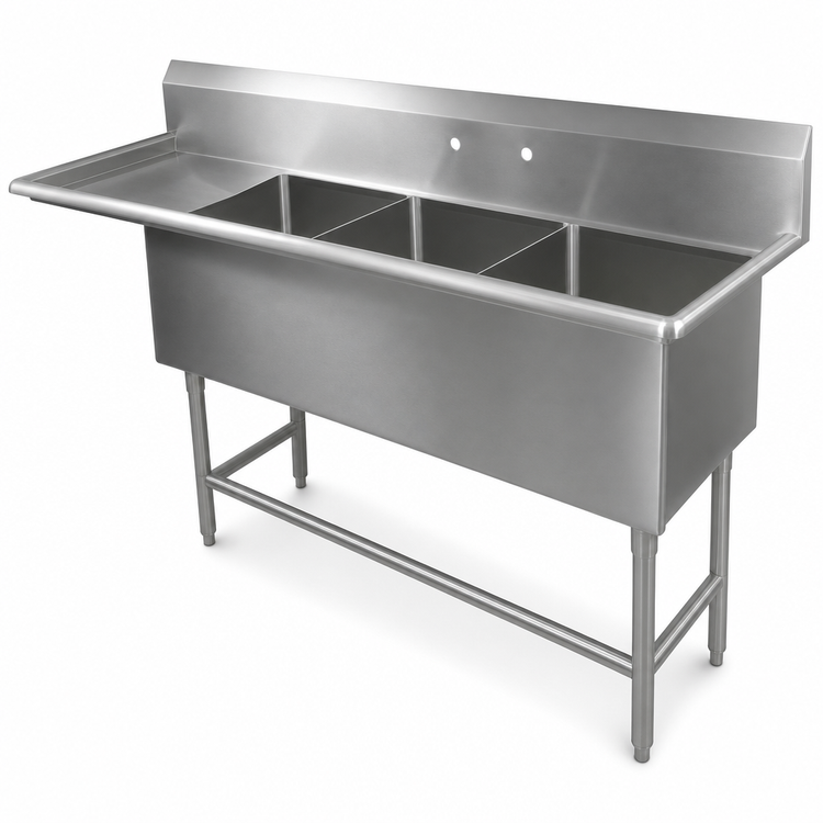 Product image #3 for John Boos Pro-Bowl 3-Compartment Sink with 24-Inch Left Drainboard, 82-3/16 Inches Long