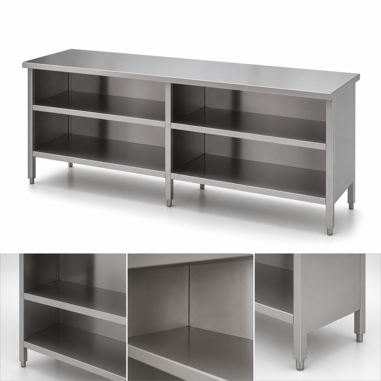 Product image #3 for John Boos Open Front Enclosed Base Stainless Steel Work Table with Undershelf, 120 x 30 Inches, 16 Gauge Top