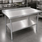 Thumbnail image #3 for John Boos Stallion UFBLG7218 72 x 18-Inch 18-Gauge Type 430 Stainless Steel Work Table with Galvanized Open Base, Undershelf and Rear Riser