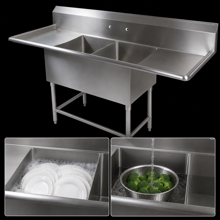 Product image #3 for John Boos Pro-Bowl 2-Compartment Stainless Steel Sink with Left & Right Drainboards