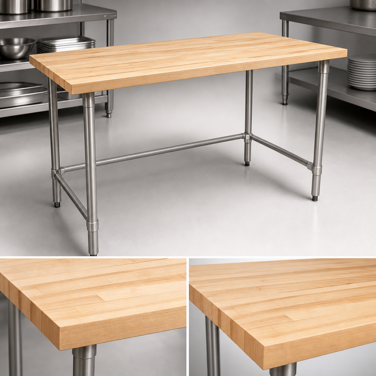 Product image #3 for BK Resources 72-Inch x 36-Inch Hard Maple Flat Top Work Table with Stainless Steel Open Base
