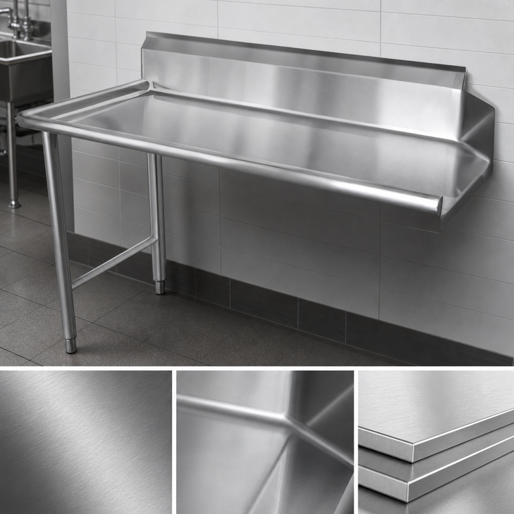 Product image #3 for Omcan 60-Inch Left-Side Straight Clean Dish Table, 18-Gauge 304 Stainless Steel