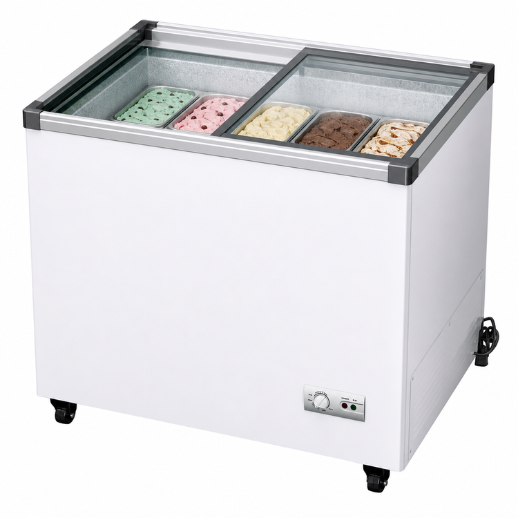 Product image #4 for KoolMore 33-Inch Flat Top Ice Cream Dipping Display Freezer, 7 Cu. Ft., Sliding Tempered Glass Doors