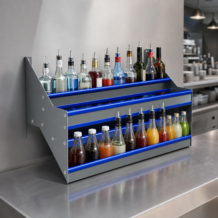 Product image #3 for Advance Tabco Prestige Double-Tier Stainless Steel Speed Rail, 60 Inch, 30-Bottle Capacity