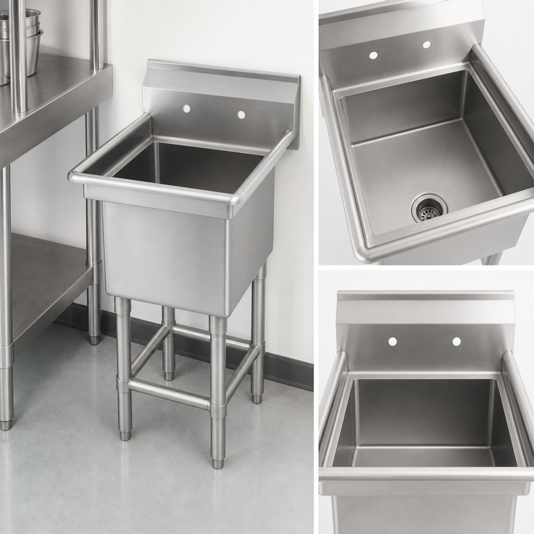 Product image #3 for Commercial Single-Compartment Stainless Steel Sink with 9-1/2-Inch Backsplash, 21 x 27 Inches