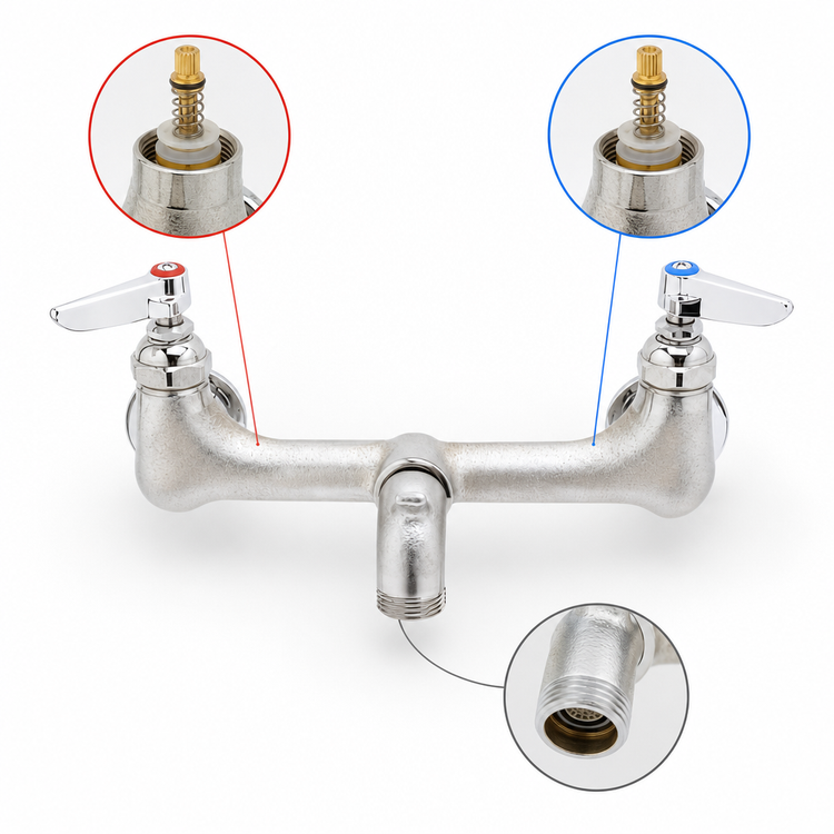 Product image #3 for T&S Brass 8-Inch Wall Mount Service Sink Mixing Faucet with Pail Hook Spout and 3/4-Inch Garden Hose Thread Outlet