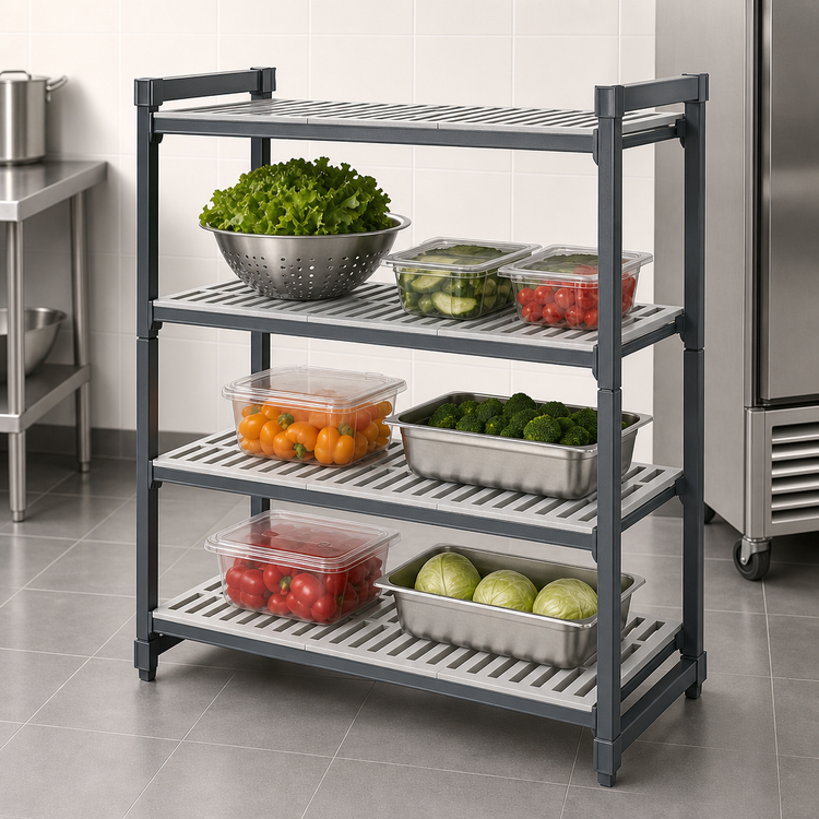 Product image #3 for Cambro Camshelving Basics Plus 18" x 48" 4-Shelf Vented Shelf Kit, Brushed Graphite