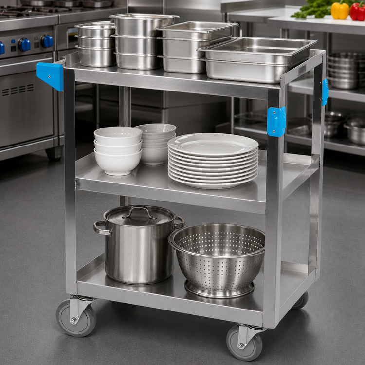 Product image #4 for Carlisle Stainless Steel 3-Shelf Utility Bus Cart, 300 lb. Capacity