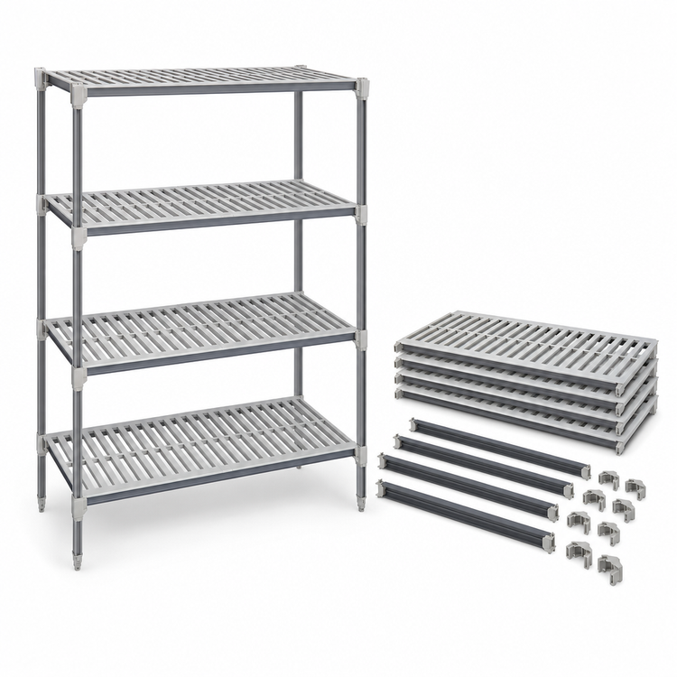 Product image #3 for Cambro Camshelving Elements XTRA 4-Shelf Vented Universal Shelf Kit, 18 x 42 Inches, Speckled Gray