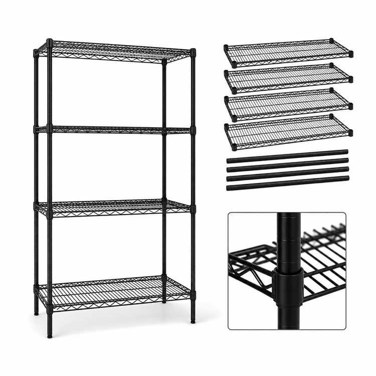Product image #3 for Quantum Black Epoxy Stationary Wire Shelving Starter Kit, 36"W x 18"D x 54"H