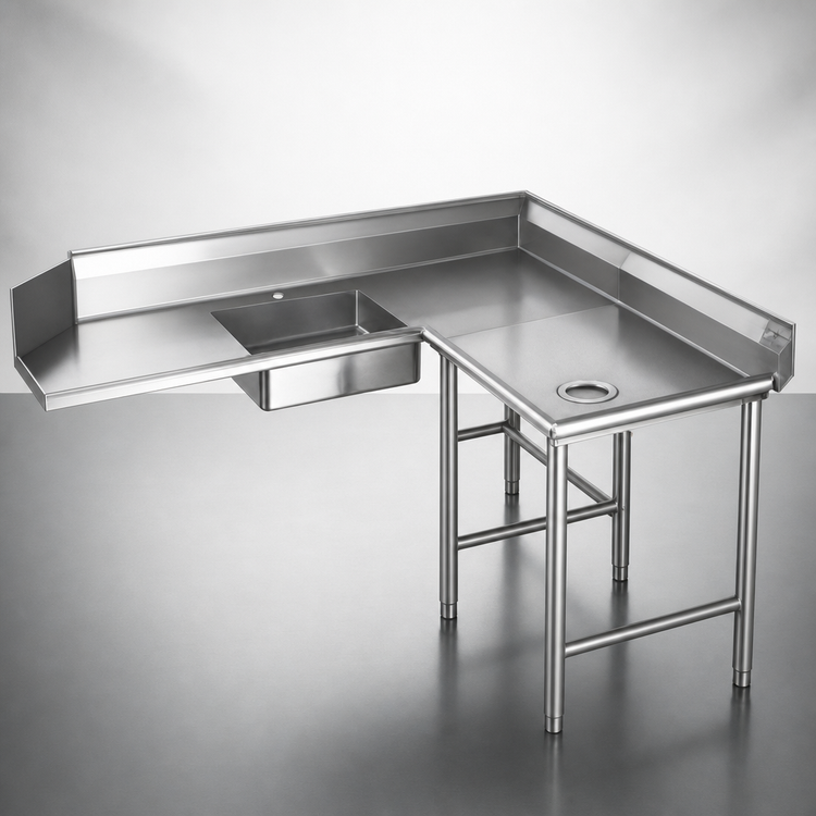Product image #3 for Eagle Group 60 Inch Right-Hand Corner Soiled Dishtable with 20 x 20 x 5 Pre-Rinse Sink, 16 Gauge 304 Stainless Steel