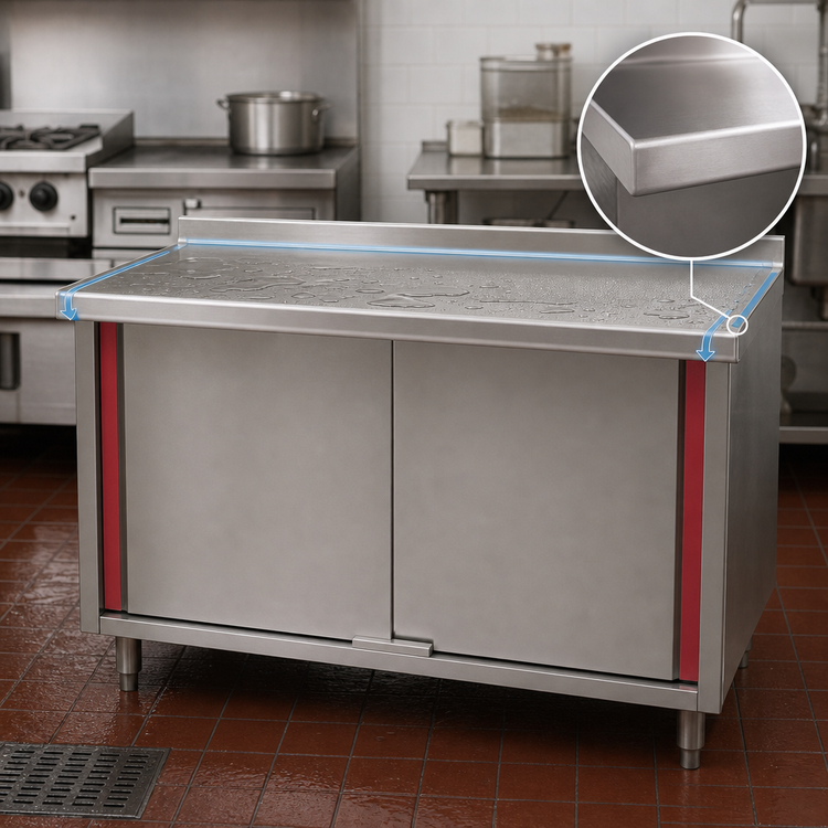 Product image #3 for Spec-Master UCBH30120SEM Marine Series 120 Inch 14-Gauge Stainless Steel Enclosed Work Table with Hinged Doors