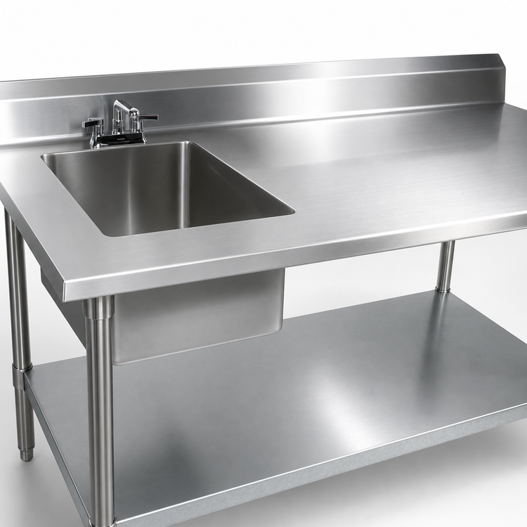 Product image #3 for John Boos 60-Inch x 30-Inch Stainless Steel Prep Table With Left Sink Bowl, 5-Inch Backsplash, and Galvanized Undershelf