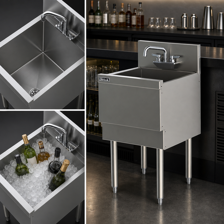 Product image #3 for Top Shelf TSF Series Extra Capacity Stainless Steel Underbar Sink Unit, 1 Compartment, 18 x 24 Inches, Deck-Mount Faucet Holes