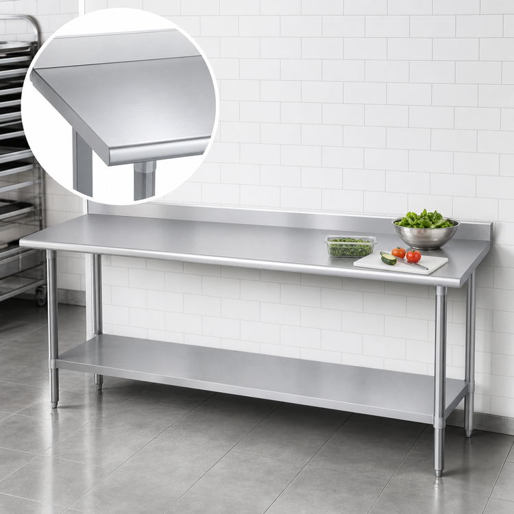 Product image #3 for Duke 84" x 30" 14-Gauge 300 Series Stainless Steel Work Table with 1-1/8" Riser and Galvanized Undershelf