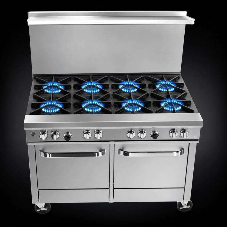 Product image #3 for Ultimate 48-Inch Gas Restaurant Range with 8 Open Burners, Standard Oven, and Cabinet Base