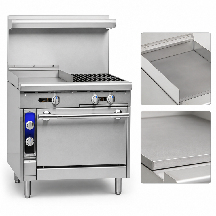 Product image #3 for Imperial Spec Series 36-Inch Heavy Duty Gas Range with 2 Open Burners, 18-Inch Griddle, and Convection Oven