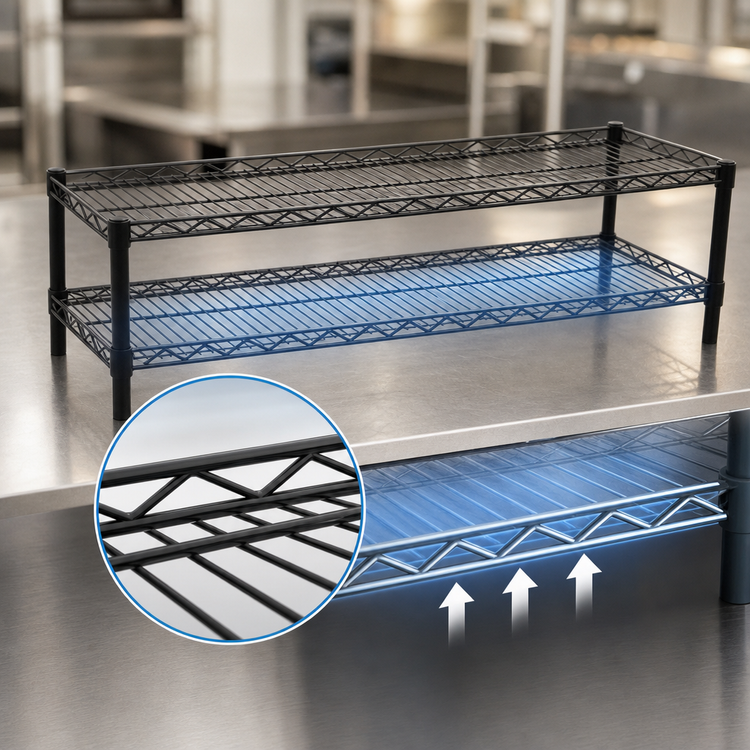 Product image #3 for QuadTruss Front Case Merchandise 2-Tier Cantilevered Wire Shelving Unit, 36W x 14D x 14H, Black Epoxy